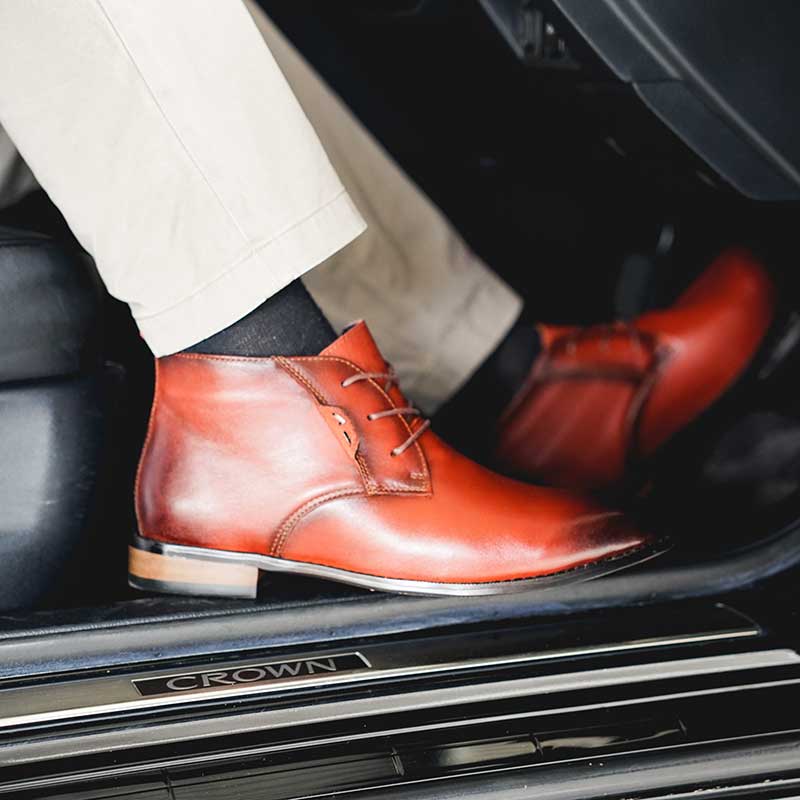 Domani Brown Leather Ankle Boots in Car