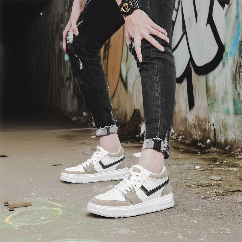 Man Standing in Drift Khaki Hi-Top Elevator Sneakers