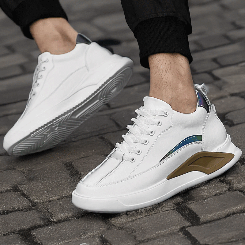Man Sitting on Floor in Elemental Height Increasing Sneakers | Levante Shoes