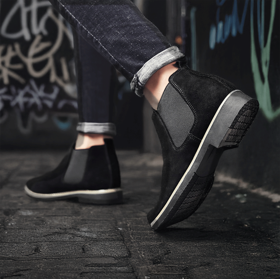 Man Walking in Monaco Black Elevator Boots | Levante Shoes