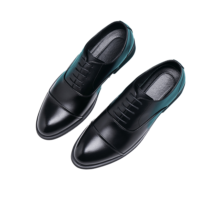 Top View of Savant Black Leather Elevator Shoes | Levante Shoes