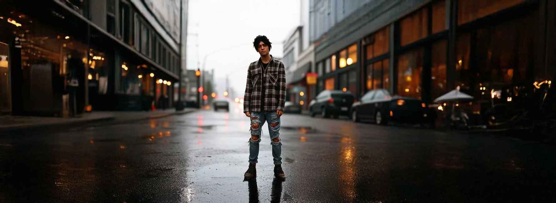 image of punk teenager wearing elevator shoes in the street