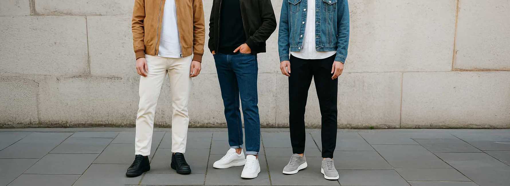 Three men wearing fashionable elevator sneakers