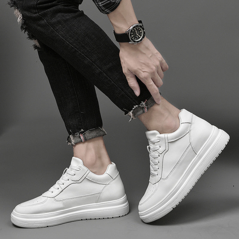 Side View of Man Standing in White Novo Elevator Shoes | Levante Shoes