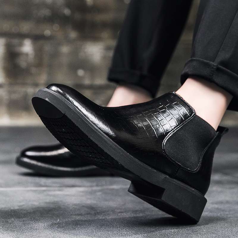 Man Sitting in Mock Crocodile Elevator Boots | Levante Shoes