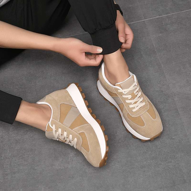 Top View of Man Wearing Caramel Camden Elevator Sneakers | Levante Shoes