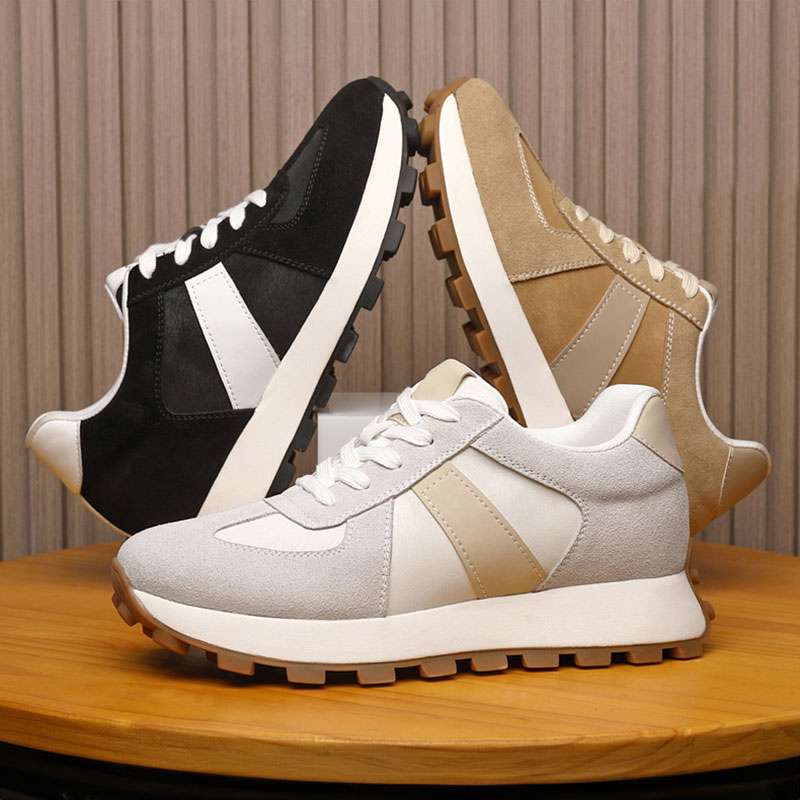 Black, Caramel and Grey Camden Height Boosting Sneakers on Turntable | Levante Shoes