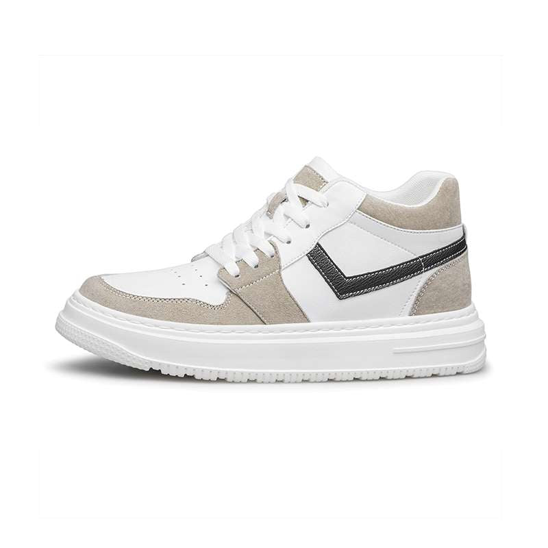 Drift Hi-Top Fawn and White Elevator Sneaker | Levante Shoes