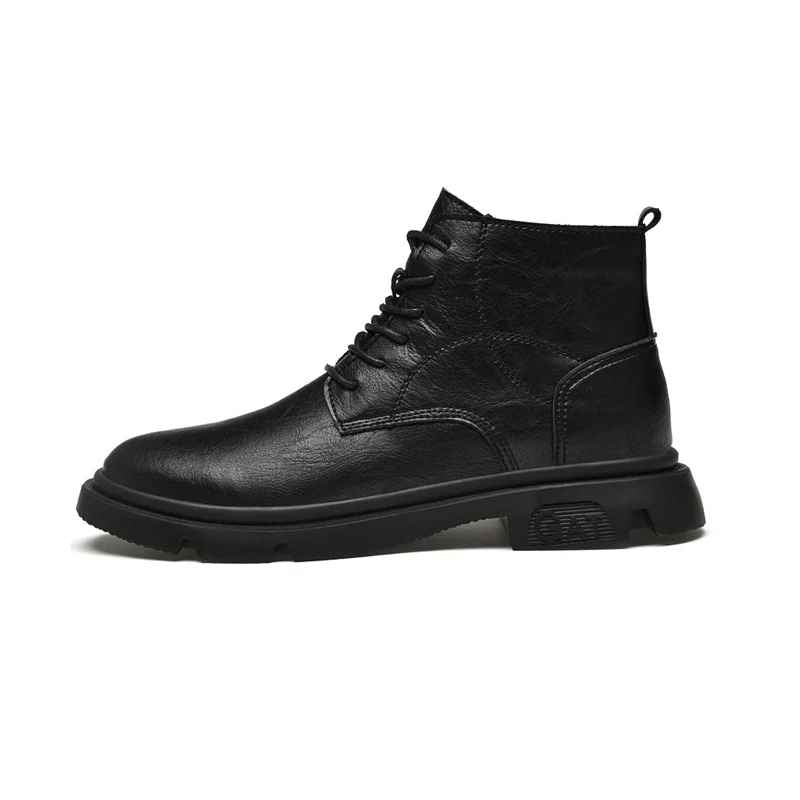 Side Image of Exavo Leather Elevator Boots in Black 