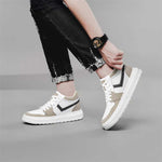 Man Standing in Drift Fawn & White Elevator Sneakers | Levante Shoes