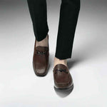 Man Walking in Verno Brown Elevator Loaders | Levante Shoes